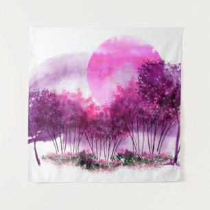 Tapiz silueta rosa y púrpura de árboles en el fondo