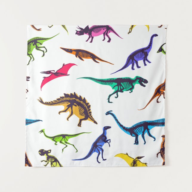 Tapiz Siluetas de dinosaurio: patrón de sketch vintage. (Anverso)