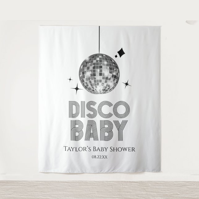 Tapiz Silver Disco Ball 'Disco Baby' Baby Shower (Anverso)