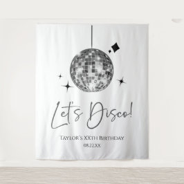 Tapiz Silver Disco Ball Let's Disco Fiesta de cumpleaños