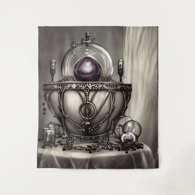 Tapiz Silvery Ornate Cauldron con bola de cristal morado (Anverso)