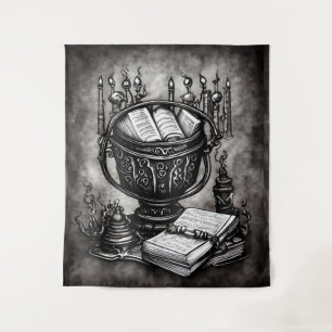 Tapiz Silvery Steampunk Cauldron Spellbooks and Potions