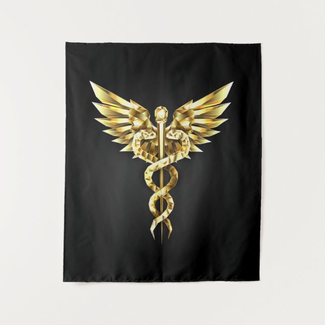 Tapiz Símbolo de caduceo poligonal dorado (Anverso)