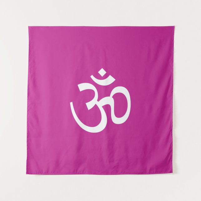 Tapiz Símbolo de Om Aum contorno Icono fuchsia hinduismo (Anverso)