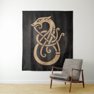 Tapiz Símbolo del Nudo de la Serpiente Vikinga Dorada