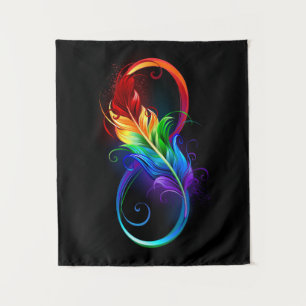 Tapiz Símbolo infinito con plumas arcoiris