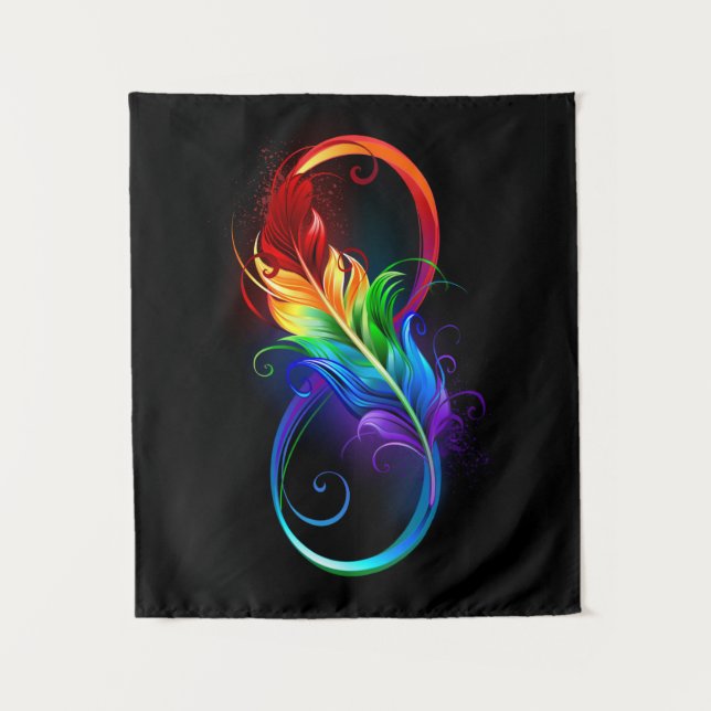 Tapiz Símbolo infinito con plumas arcoiris (Anverso)