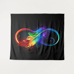 Tapiz Símbolo infinito con plumas arcoiris