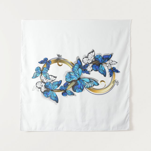 Tapiz Símbolo infinito de mariposas Morpho azules (Anverso)