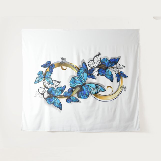 Tapiz Símbolo infinito de mariposas Morpho azules (Anverso (horizontal))
