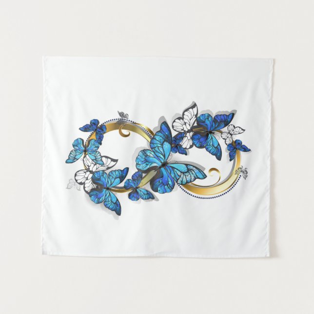Tapiz Símbolo infinito de mariposas Morpho azules (Anverso (horizontal))
