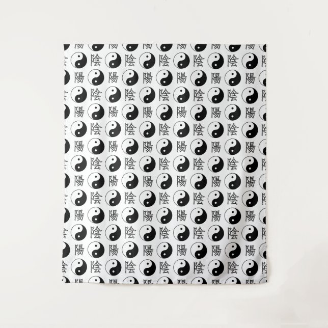 Tapiz Símbolo Yinyang blanco patrón chino (Anverso)