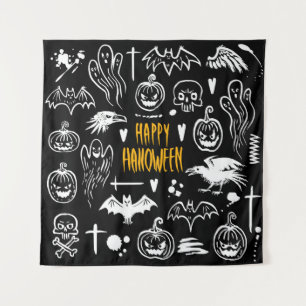 Tapiz Símbolos de Halloween dibujados a mano, colección 