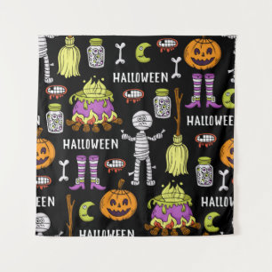 Tapiz Símbolos de Halloween, tema vintage continuo
