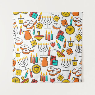 Tapiz Símbolos de Hanukkah: Patrón de festividades judía