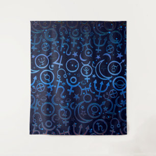 Tapiz Símbolos Planetarios Azules Universo Místico Plane