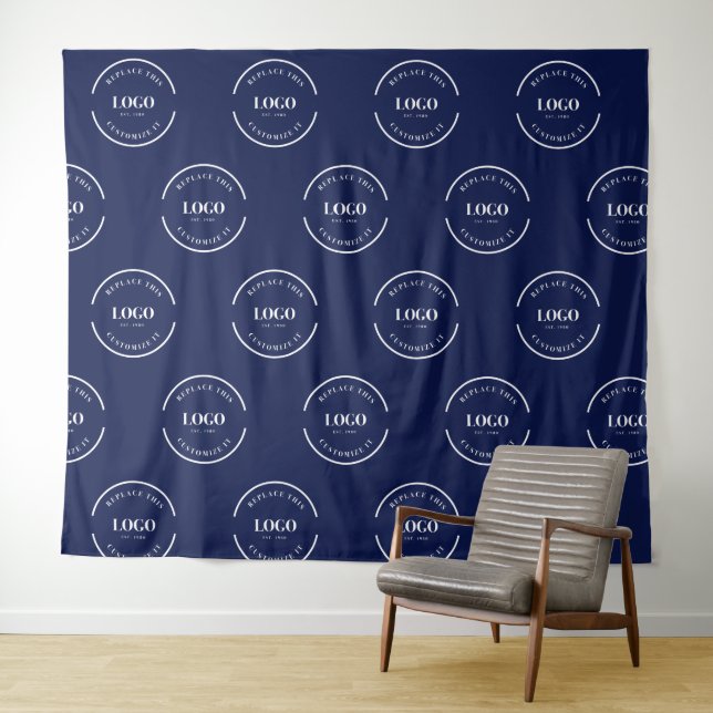 Tapiz Simple Custom white Logo step and repeat Blue (In situ (horizontal))