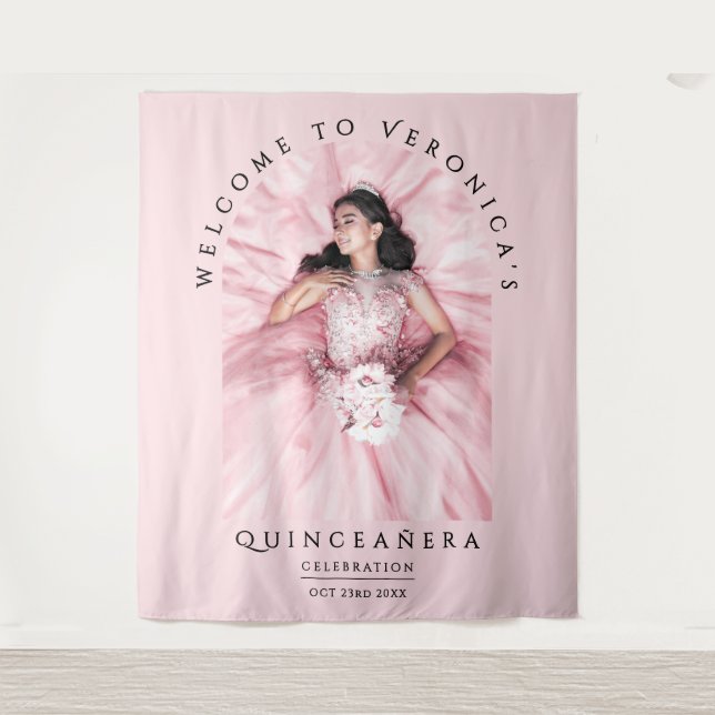 Tapiz Simple foto de la fiesta de cumpleaños rosada de R (Anverso)