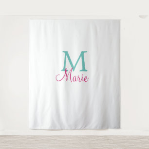 Tapiz simple minimal añadir nombre monograma verde rosa