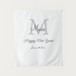 Tapiz simple minimal happy new year monogram gray name 