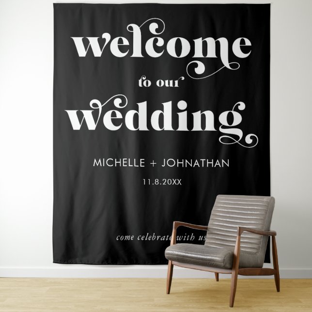 Tapiz Simple Modern Black & White Wedding Welcome (In situ)