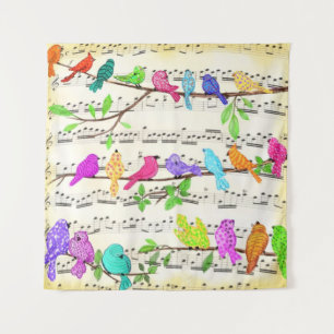 Tapiz Sinfonía de pájaros musicales alegres y coloridas
