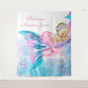 Tapiz Sirena Baby Shower Backdrop Blona Mermaid