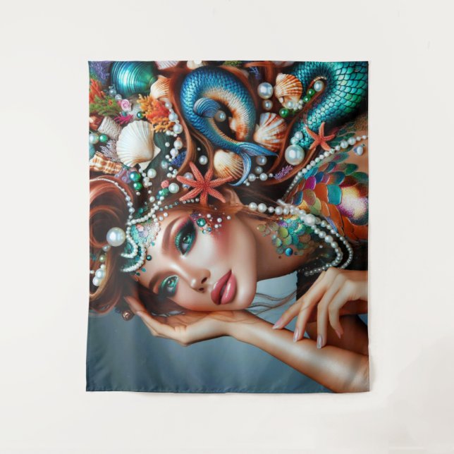 Tapiz Sirena con joyas de tesoros marinos (Anverso)