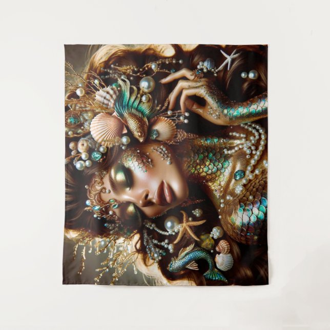 Tapiz Sirena con joyas de tesoros marinos (Anverso)