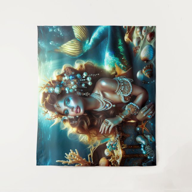 Tapiz Sirena con joyas de tesoros marinos (Anverso)