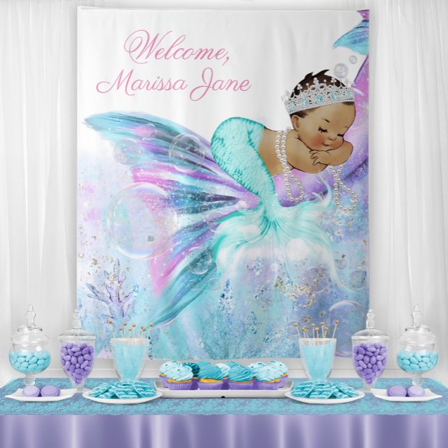 Tapiz Sirena de sirena de Baby Shower (You can change the text as needed for your event.)