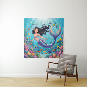 Tapiz Sirena hermosa de dibujos animados bajo el mar