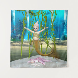 Tapiz Sirena Pequeña Fantasía Niña, Océano Azul