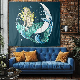 Tapiz Sirena Rubia Medialuna Arte Deco Fantasía