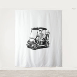 Tapiz Skeletal Golfer Skull Jugando Golf