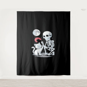 Tapiz Skeleton Cat Skull kitty Cute Halloween Design Cla
