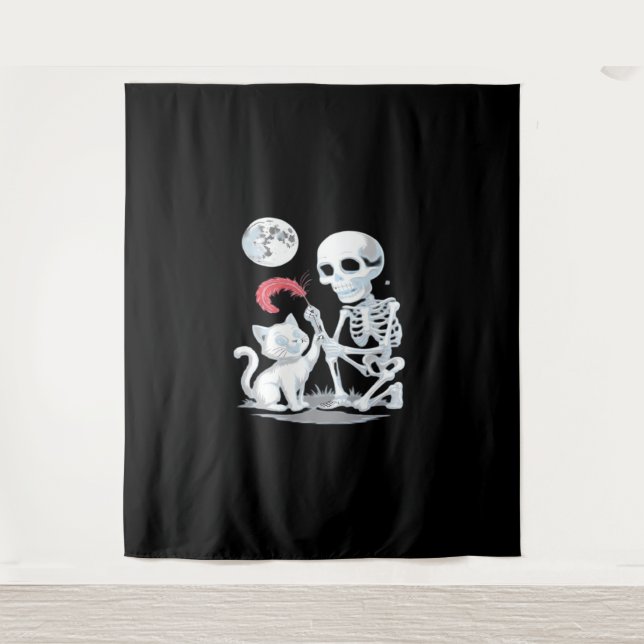 Tapiz Skeleton Cat Skull kitty Cute Halloween Design Cla (Anverso)