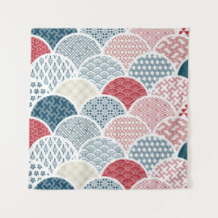 Tapiz sketc. geométrico tradicional kimono patrón vintag