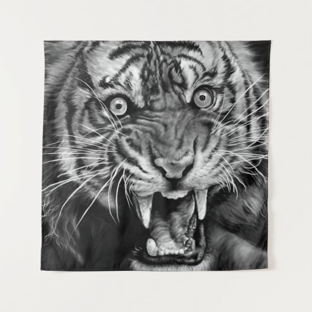 Tapiz Sketch of a wild tiger in black and whiteblack,whi (Anverso)