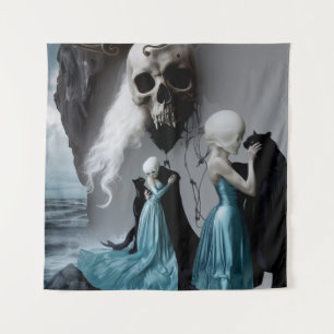 Tapiz Skull Black Cat Shadow Work Occult Witchy AI Art