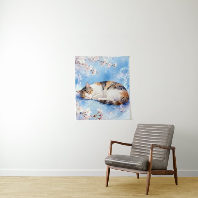 Tapiz Sleeping Calico Dreaming of Hanami (In situ)