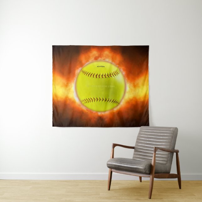 Tapiz SlipperyJoe's artistic Softball on fire gay gifts  (In situ (horizontal))