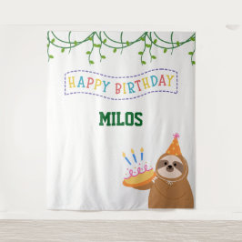 Tapiz Sloth Birthday Backdrop Personalized Tapestry