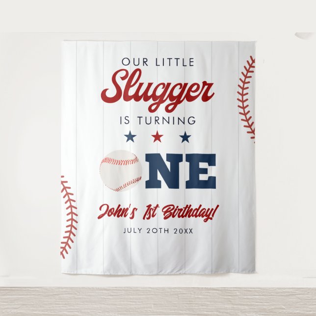 Tapiz Slugger Baseball 1st Birthday Photo Backdrop (Anverso)