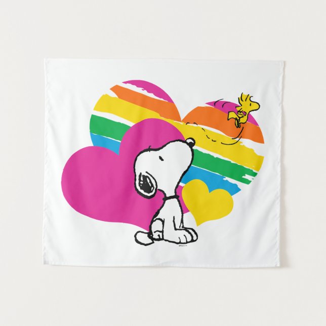 Tapiz Snoopy y Woodstock | Corazones arcoiris (Anverso (horizontal))