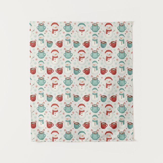Tapiz Snowman and Hot Cocoa Christmas Seamless Pattern (Anverso)