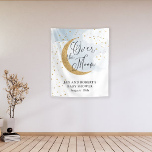 Tapiz Sobre la luna, Purpurina dorado azul Baby Shower