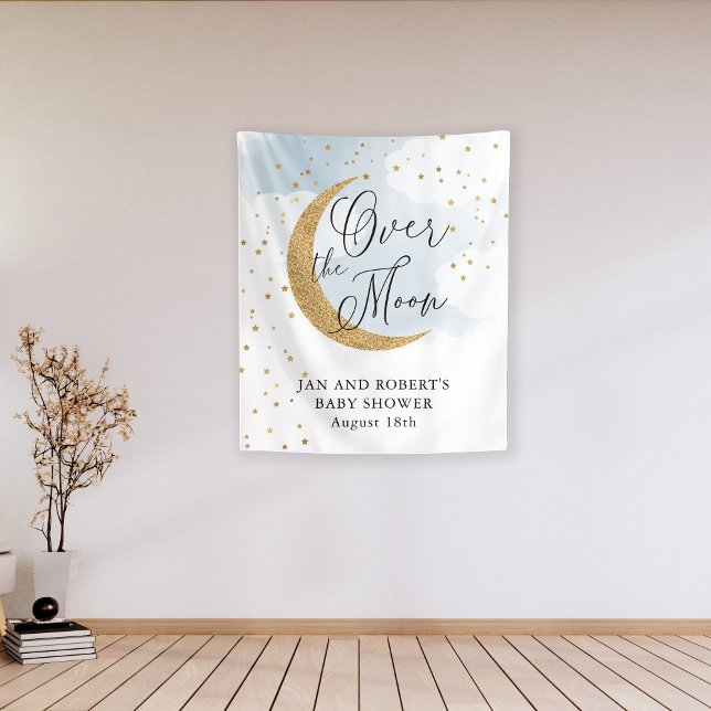 Tapiz Sobre la luna, Purpurina dorado azul Baby Shower (Subido por el creador)
