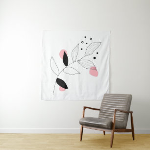 Tapiz Soft Botanica – Arte de línea minimalista de hojas