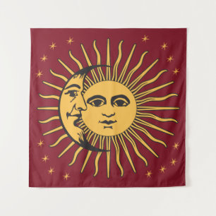 Tapiz Sol y luna cara Bohemia Oro vintage y rojo